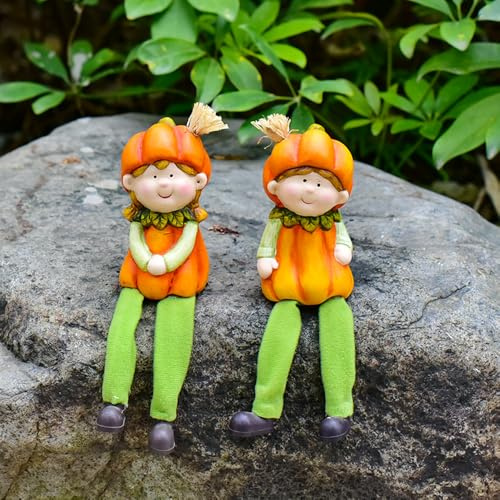 2 Stück Herbst Deko Figur Für Garten Deko Herbst Gartenfiguren Für Draußen Wetterfest Gartendeko Kürbis Mädchen Keramik Statue Herbstdeko Outdoor Ornament Für Tischdeko Balkon Büro Miniteich (A)