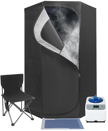 Tenda da sauna portatile, per casa, sauna a vapore, 9 livelli di calore, timer da 5 a 60 minuti, con generatore di vapore da 3 l e sedia pieghevole, per sauna portatile