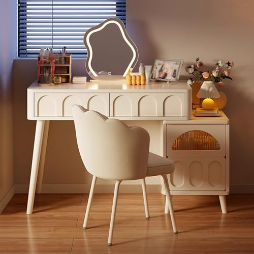 LLZJDDPLY Postazione Trucco con Luci e Sgabello, Ballerina Trucco, Toeletta Trucco per Donne e Ragazze, Toilette Trucco Facile da Installare(100cm/39in)