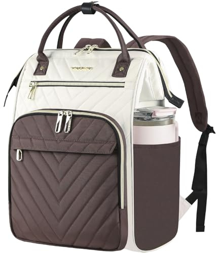 VANKEAN Sac à Dos pour Ordinateur Portable de 17 Pouces pour Femme Homme | Sac de Travail pour Ordinateur, Sac à dos Imperméable de Grande Capacité avec, Sac à dos universitaire,Beige-café