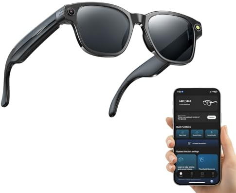 SINOTE'CA AI Smart Glasses con Telecamera 8MP, Occhiali Intelligenti Bluetooth, Occhiali da Sole con Videocamera Integrata, Traduzione in Tempo Reale, Musica Open-Ear, Microfono Dual Noise Reduction