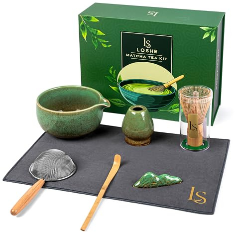 LOSHE Matcha Whisk Set - Bamboo Whisk, 550ml Ceramic Bowl & Sifter - Complete Handcrafted Japanese Matcha Tea Set in Magnetic Gift Box, Starter Kit for Beginners & Matcha Latte Lovers