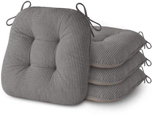 AddGrace Sitzkissen für Esszimmerstühle 4er Set rutschfeste Küchensitzkissen mit Bindebändern Gequetschte Dicke Sitzkissen für Küchen und Esszimmer Möbel 43x40x8 cm Grau