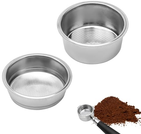 2Pcs 51mm Bottomless Portafilter Pressurized Coffee Filter Basket Coffee Portafilter Basket Stainless Steel Coffee Filter Espresso Machines Accessories for Semi-Automatic (Double & Single Cup)