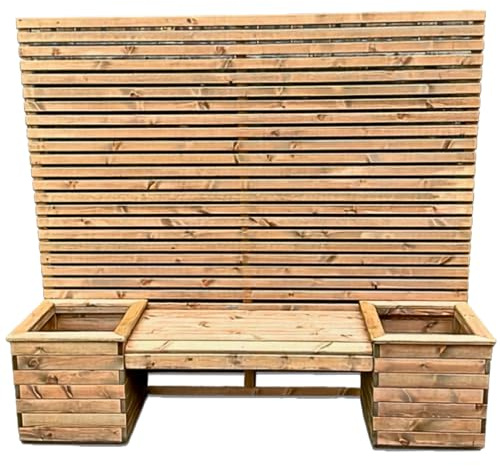 STAFFORDSHIRE OUTDOOR FURNITURE LTD Wooden Planter Bench with Trellis – Handmade UK Garden Seat with Built-In Planters | Scandinavian Redwood | Outdoor Seating for Patio, Climbing Plants