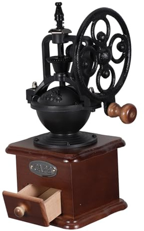 AMUSLESUR Molinillo de Café Manual de Madera Manivela, Fácil de Transportar y Molienda Ultra Fina, Base de Madera Cajón Adecuado para Viajar y Acampar