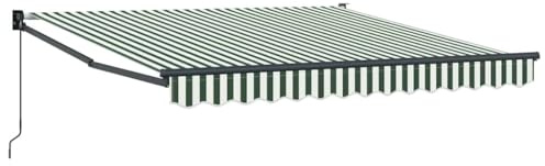 Kaorsrow Toldo de brazo articulado, 350 x 250 cm, toldo retráctil para balcón de aluminio y poliéster, a rayas, con manivela, para jardín, verde y blanco
