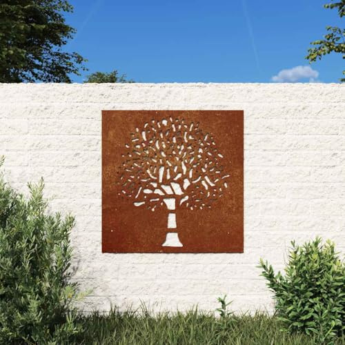 LoogCape Garten-Wanddeko 55x55 cm Cortenstahl Baum-Design wetterfester Wandschmuck für Garten, Zaun, Wohnzimmer, Schlafzimmer, Büro mit natürlichem Rosteffekt, langlebig, einfache Montage