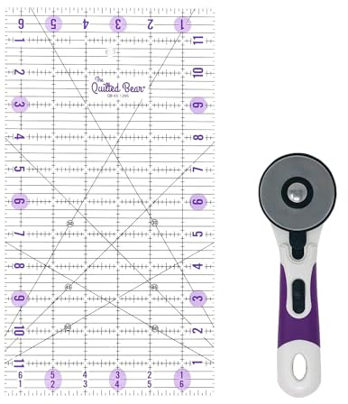 Quilted Bear Transparent Quilten/Patchwork Lineal 15,2 x 30,5 cm und 60 mm Ergonomische violett Soft Grip Rollschneider,
