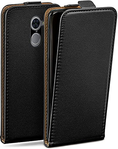 moex Flip Case für Huawei Y7 / Y7 Prime (2017) Hülle klappbar mit 360 Grad Schutz, Handyhülle mit Displayschutz, PU Leder Handytasche Lederhülle, Flip Case Cover Klapphülle, Schwarz