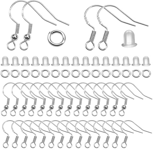 TOAOB 300 Pezzi 18 mm Ganci per Orecchini Anallergici 4mm Trasparente Ferma Chiusure Orecchino in Plastica e 925 Argento Sterling Anelli Aperti di Salto per Creazione di Gioielli Fai da Te Kit