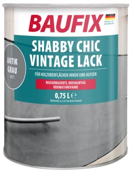 BAUFIX Laque Antique Shabby Chic gris ancien, mate, 0.75 litres, Peinture couleur, Laque d'aspect crayeux, pour des meubles au look vintage. Très bonne adhérence et très bon pouvoir couvrant