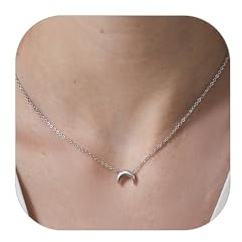 ChicSilver Collana Donna in Argento Sterling 925, Cindolo Luna Piccolo Delicato, Collana Amicizia, Catena Clavicolare, Argento - Regalo Perfetto