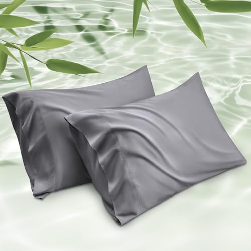 Bedsure Pillow Cases Standard Size, Cooling Pillow Cases, Rayon Derived from Bamboo Dark Grey Pillowcases Standard Set of 2, Breathable & Soft Bedding Pillow Cover with Envelope Closure, 20x26 Inches