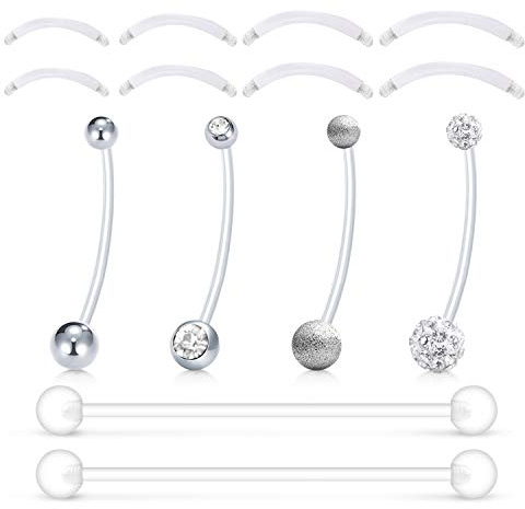 Mayhoop 14G Schwangerschaftspiercing Bauchnabelpiercing 1,6mm 32mm Bauch Stecker Schwangerschaft Flexibel Kunststoff Bioflex Banane Piercing 12/14/16/18mm Ersatz Bar