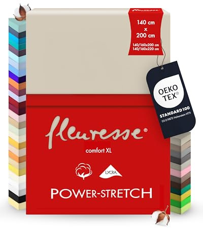 fleuresse 1119 XXL Lenzuolo con angoli elasticizzati in jersey (96% cotone, 4% elastan), con rivestimento in gomma rumdum, Ökotex 100, per materassi fino a 40 cm di altezza, 140 x 190-160 x 220 cm,