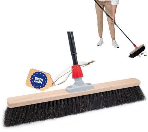 Novaliv Saalbesen Naturhaar 60 cm I Besen mit Stiel ausziehbar I Rosshaar schwarz I Weich I fein I Großraumbesen Kehrbesen Zimmerbesen Hofbesen