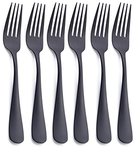 Forchetta nera opaca, set di forchette GoGeiLi in acciaio inox satinato da 20,3 cm, per 6 persone, lavabile in lavastoviglie