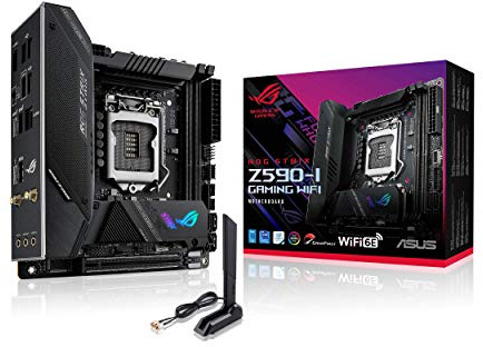 ROG Strix Z590-I Gaming WiFi 6E LGA 1200 (Intel® 11th/10th Gen) mini-ITX gaming motherboard (PCIe 4.0, 8+2 power stages,Thunderbolt 4 Onboard,2.5 Gb LAN, USB 3.2 Gen 2 front panel Type-C,2x M.2 slots)