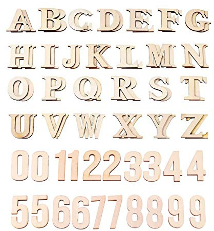 HZLHZYY 72 Stück 10,2 cm Holz Alphabet Buchstaben & Zahlen DIY Bastelset – Unlackiertes Lindenholz ABC Buchstaben & Zahlen für Wanddekoration, Buchstabentafel, Heimdekoration, Lernen