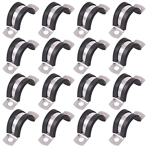 Glarks Lot de 16 colliers de serrage en U 2 trous 22 mm en acier inoxydable 304 avec coussin en caoutchouc rigide pour fixation de tube de tuyau (22 mm)