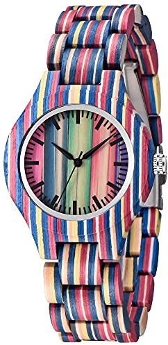 Tiong Invertierte geometrische Bunte Bambus Quarz-Uhr für Männer handgefertigte hölzerne Herrenuhren