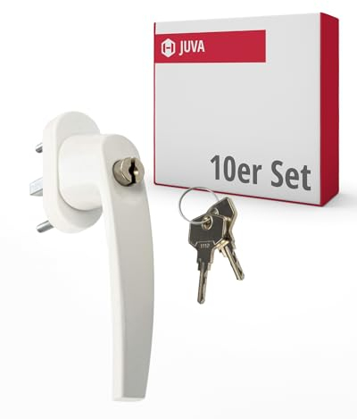 JUVA Fenstergriffe Abschliessbar Weiß | 10 Stück | Kindersicherung Fenster | Drehkipp-Rasterolive mit Schloss & Schließzylinder | Einbruchschutz Fenstergriff | versperrbare Fenstersicherung Kinder