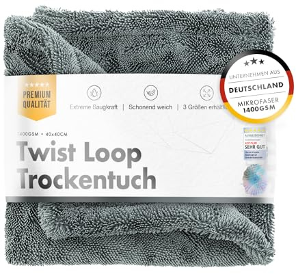Chemicalworkz® Shark Towel Trockentuch 1400 GSM grau 40x40cm - saugstarkes Fast Dry Microfasertuch extra groß Autopflege | Fusselfrei, Streifen- & schlierenfreies Trocknen | Auto, Motorrad & Dusche