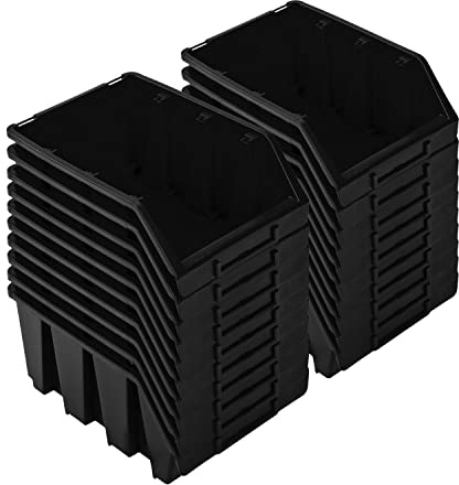 PAFEN Set med staplingsbara lådor – 20 x stapelbara lådor för verktygsvägg 243 x 125 x 175 mm – genomskinlig låda, stapellåda, förvaringsbox, svart