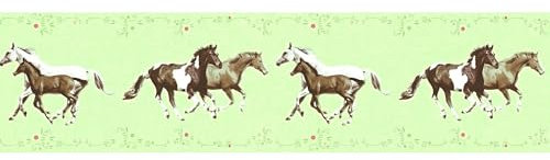 Kinder Tapete Profhome 358381-GU Bordüre glatt mit Tier-Motiven matt grün braun weiß rosa 0,65 m2