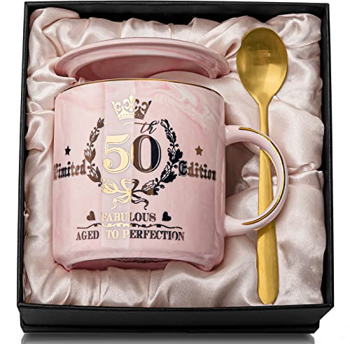 Geschenke zum 50 Geburtstag Frau, Fabelhafter 50. Limited Edition Tasse | 400ml Marmor Kaffeetasse mit Golddruck, Geschenk für ihre, Mutter, Ehefrau, Tante, Beste Freundin, Schwester, Schöne Geschenk