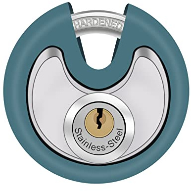DAYGOS Padlocks with 3 Keys, Outdoor Disc Pad Locks with Rubber Bumper | 9.5mm Hardened Steel Shackle. 70mm Body. Weatherproof. Heavy Duty. Lock for Shed, Fence, Garage, Storage Unit, Locker