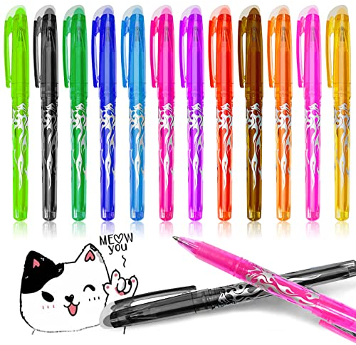 Hirsrian Radierbarer Kugelschreiber Tintenroller Radierbar, 12 Stück Bunt Gelschreiber Friction Stifte Radierstift für Schulsachen Bürobedarf Studenten