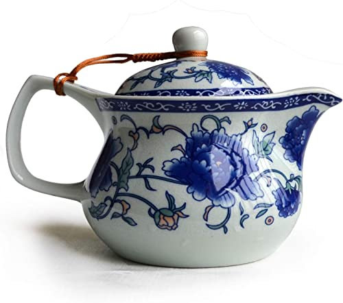 Teekanne 17 Unzen Blau Weiß Porzellan China Edelstahl Infuser Blume (Cihu Mudan)