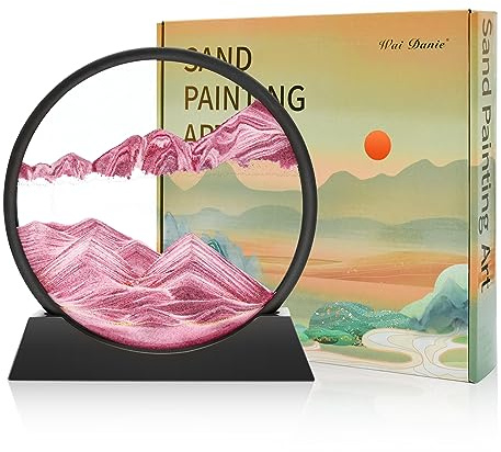Wai Danie Sandbilder zum Drehen 3D Sandscape - die Sandkunst in Tiefsee Fließende Sandmalerei Sandbild Geschenke Sanduhr Deko Aesthetic für Büro Wohnzimmer Schreibtisch Erwachsene Kinder (Rosa, 12'')