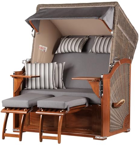 bene living Strandkorb-Set Schaalsee 2-Sitzer Mahagoni - PE grau - Modell 544 - Liftersystem