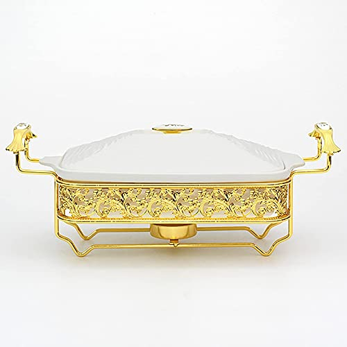 ACiyD Chafing Dish Buffet Set, Golden Water Pattern Chafing Rectangular Chafing Dish Set con Cerámica Chafing Food Pan, Chafing and Buffet Warmer Set,1.5L (1.5L)