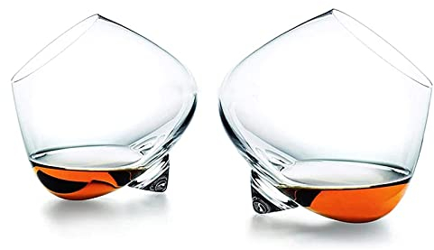 DASJD Bicchieri Whisky per Liquore, Tumbler Rum Bicchiere Vino, Stile Classico Bicchieri Vino Senza Stelo Rotanti per Bere Bourbon, Scotch, Cocktail, Cognac, Tequila, Irish, Brandy,2pcs