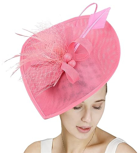 GIBZ Damen Fascinator Hut mit Breiter Krempe Elegant Tea Party Stirnband Pillbox Hüte mit Federn Hochzeits Kopfschmuck, Rosa