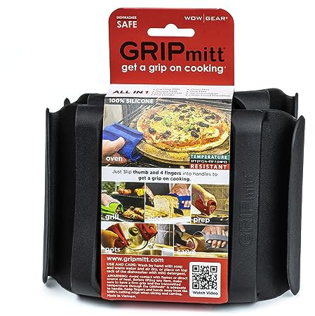 GRIPmitt Silicone BBQ & Kitchen Mitt 2-Pack Set (Small/Medium, Black)