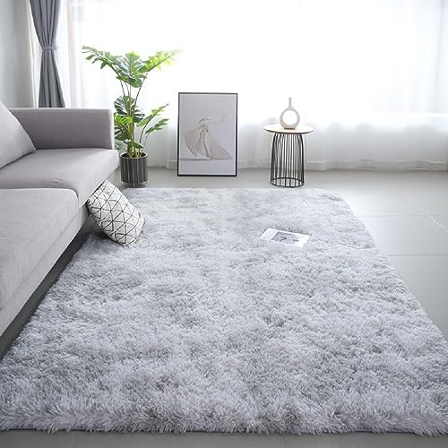 iyoimono Hochflor Teppich Langflor Wohnzimmer Teppich Modern Flauschig Weich Rechteckig Teppich für Wohnzimmer Kinderzimmer Schlafzimmer Flur Läufer Hellgrau Weiß Shaggy Teppich Innen 180x200cm