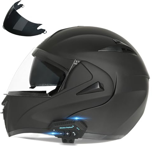 FRBRK Motorcycle Bluetooth Modular Helmet, DOT Approved Dual Visor Full Face Flip up Bluetooth Integrated Motorcycle Helmets for Adults Men Women