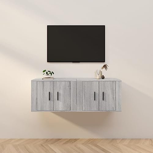 Annlera TV-Wandschränke 2 STK. Grau Sonoma 57x34,5x40cm Tv Cabinet Lowboard Holz Wohnwand Holz Wohnwand Wohnzimmer Lowboard Hängend Sideboard Hängend Wohnwand Hängend Wohnwand Modern Tv Schrank