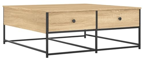 vidaXL Couchtisch, Beistelltisch mit viel Stauraum, Wohnzimmertisch Sofatisch mit Metallgestell, Tisch Kaffeetisch Teetisch, Sonoma-Eiche Holzwerkstoff