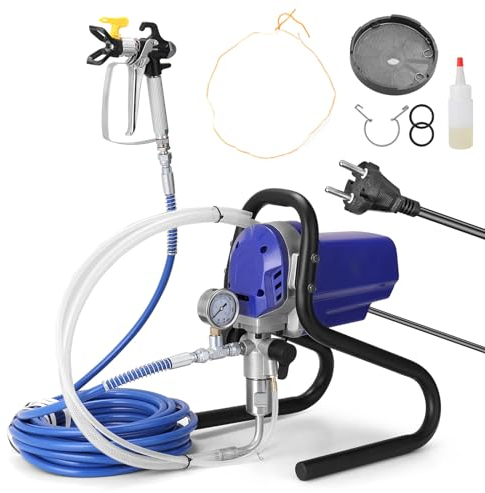 High Pressure Airless Sprayer 750W Electric Paint Spraying Machine with 10m Hose, 6000PSI Wall Paint Sprayer with Pressure Gauge,1.2L/min Paint Spray Gun for Home Exterior Interior DIY Painting blue