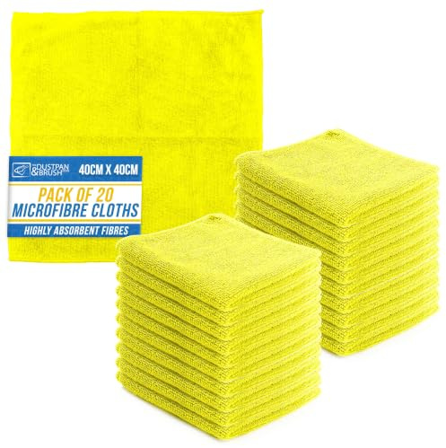 Microfiber Cleaning Cloth, Large Size 40x40cm, Super Absorbent Lint Free Microfibre Cloths Cleaning for Home, Kitchen, Surface, Mirrors, Bathrooms, Motorbike, Car (Yellow, 20)