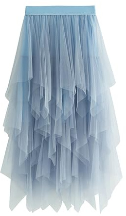 Unregelmäßiger Tüll-Tutu-Rock für Damen, lässig, glänzend, Stern-Pailletten, elastisches Netzgewebe, Prinzessinnenrock für Streetwear, A-Blau, Einheitsgröße