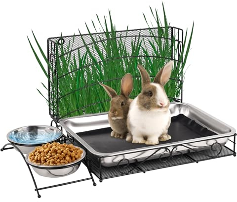 Svauoumu 3 In 1 Kaninchen Heufutterspender und Kaninchenklo, mit Wasserdichter Matte und Futterschale für Meerschweinchen Hamster Futterspender Katzentoilette Schalenhalter
