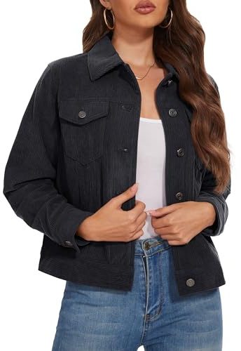 MAGCOMSEN Black Shacket Women Crop Corduroy Jacket Lightweight Jacket Regular Fit Classic Solid Cute Coats with Pockets