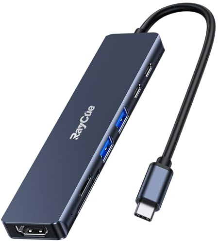 USB C Hub, RayCue 7 in 1 USB C to HDMI Splitter, 2 USB 3.1 GEN1 and 5Gbps Type-C Data Port, 4K HDMI Port, PD 100W Charging, SD Card Reader, for iPad Pro MacBook Pro Laptops and More